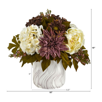 Nearly Natural Faux Peony Hydrangea & Dahlia Floral Arrangement