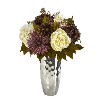 Nearly Natural Faux Peony Hydrangea & Dahlia Floral Arrangement