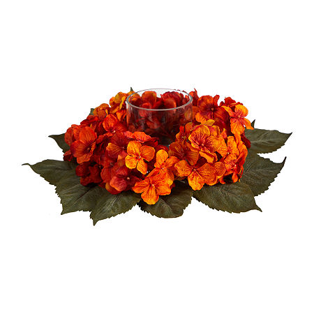 Nearly Natural 14 Faux Hydrangea Floral Arrangement, One Size, Orange