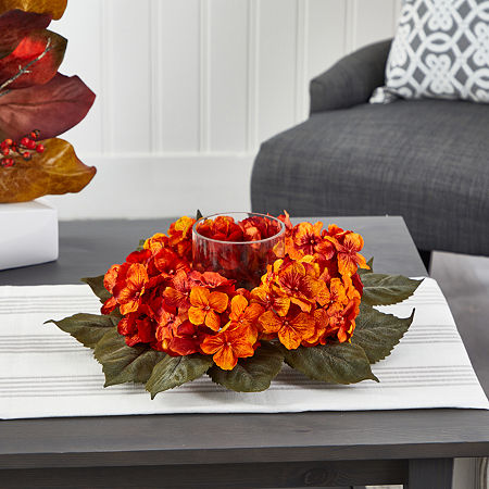 Nearly Natural 14 Faux Hydrangea Floral Arrangement, One Size, Orange