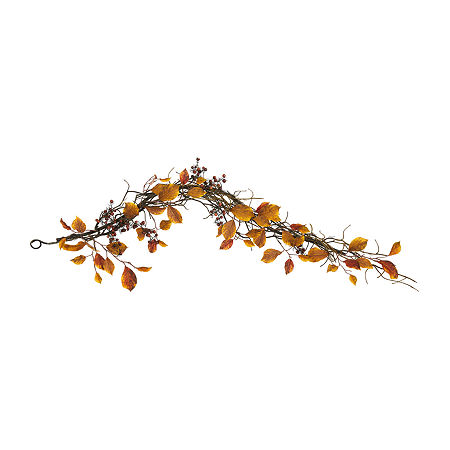 Nearly Natural Artificial Foliage Thanksgiving Garland, One Size, Orange