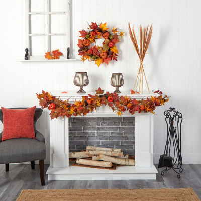 Nearly Natural Maple Pumpkin Gourd & Berry Faux Thanksgiving Garland