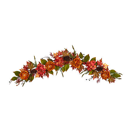 Nearly Natural 6ft Assort Faux Thanksgiving Garland, One Size, Orange