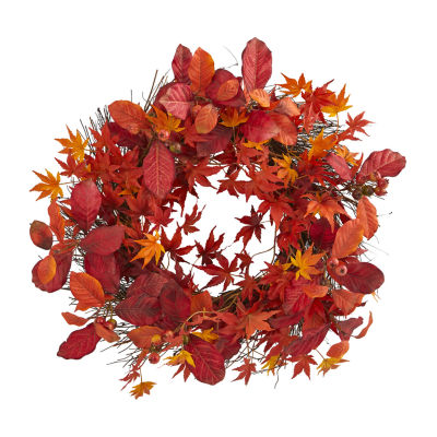 Nearly Natural "22"" Faux Magnolia & Maple" Wreath