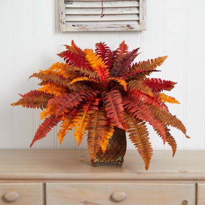 Nearly Natural "18"" Faux Fern Red" Artificial Plant
