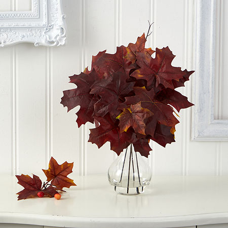 Nearly Natural Maple Leaf Faux In Planter Artificial Plant, One Size, Red