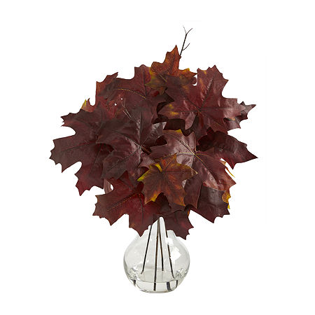 Nearly Natural Maple Leaf Faux In Planter Artificial Plant, One Size, Red