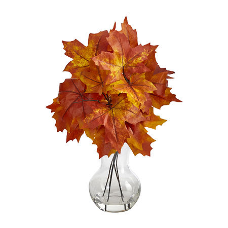 Nearly Natural Maple Leaf Faux In Planter Artificial Plant, One Size, Orange