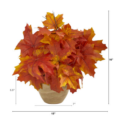 Nearly Natural "16"" Fall Maple Leaf Faux In Planter" Artificial Plant