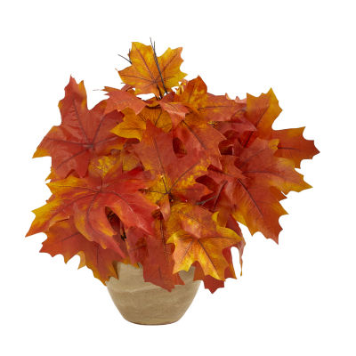 Nearly Natural 16" Fall Maple Leaf Faux In Planter Artificial Plant