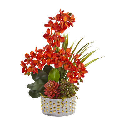 Nearly Natural Autumn Phalaenopsis Orchids And Succulents Floral Arrangement