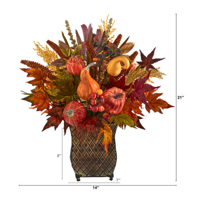 Nearly Natural Faux Pumpkin Maple Leaf & Sorghum Floral Arrangement