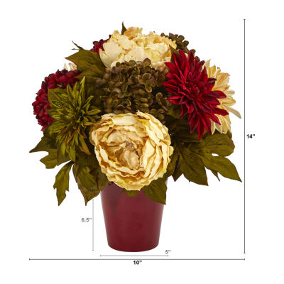 Nearly Natural Peony Hydrangea & Dahlia Floral Arrangement