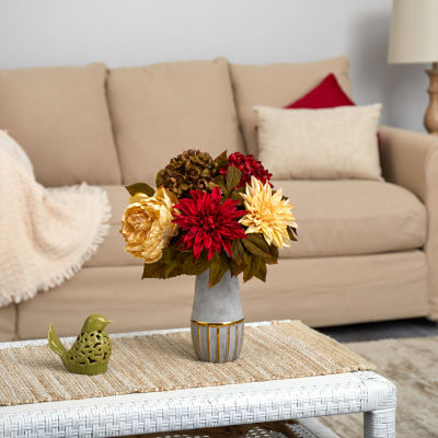 Nearly Natural 17" Faux Peony Hydrangea & Dahlia Floral Arrangement