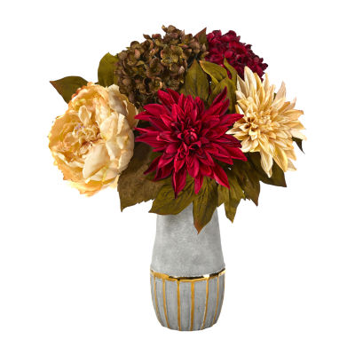 Nearly Natural 17" Faux Peony Hydrangea & Dahlia Floral Arrangement