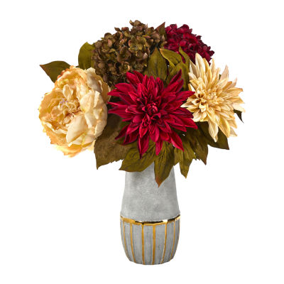 Nearly Natural "17"" Faux Peony Hydrangea & Dahlia" Floral Arrangement