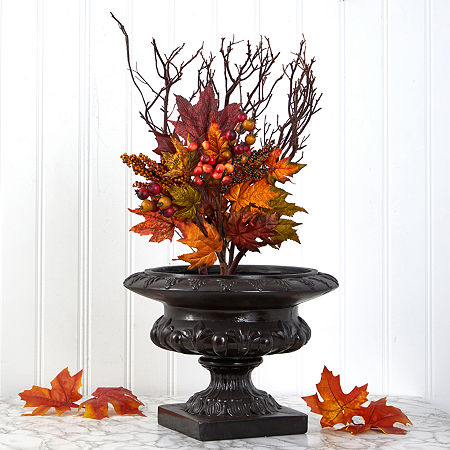 Nearly Natural 20 Faux Maple Leaf & Berry Stem Set Artificial Flowers, One Size, Orange