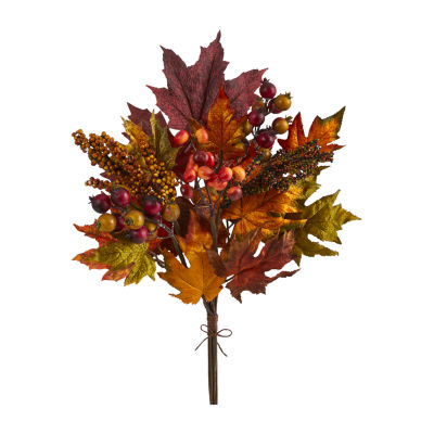 Nearly Natural 20" Faux Maple Leaf & Berry Stem Set Artificial Flowers