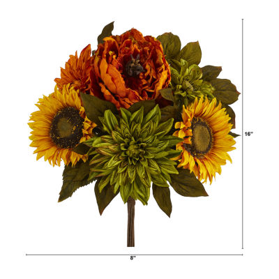 Nearly Natural Set Of 2 Peony Sunflower Artificial Flowers