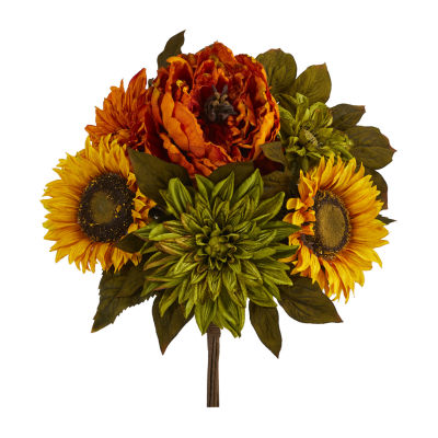 Nearly Natural Set Of 2 Peony Sunflower Artificial Flowers