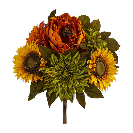 Nearly Natural Set Of 2 Peony Sunflower Artificial Flowers, One Size, Yellow