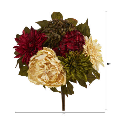 Nearly Natural Set Of 2 Peony Hydrangea & Dahlia Faux Artificial Flowers