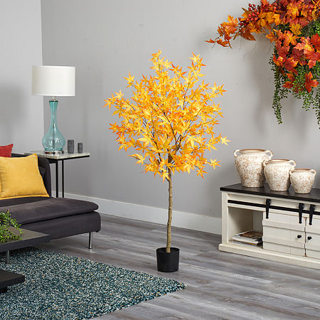 Nearly Natural 5ft Autumn Maple Fall Artificial Plant, One Size, Yellow