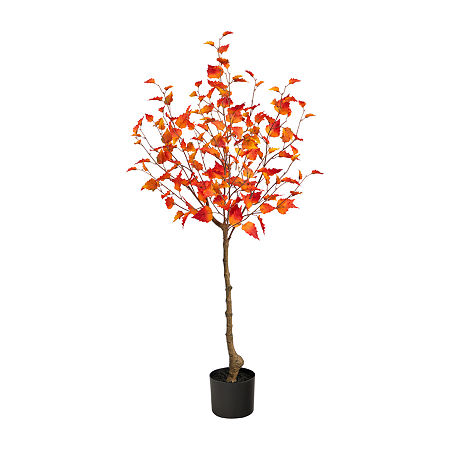 Nearly Natural 4ft Fall Birch Autumn Artificial Plant, One Size, Orange