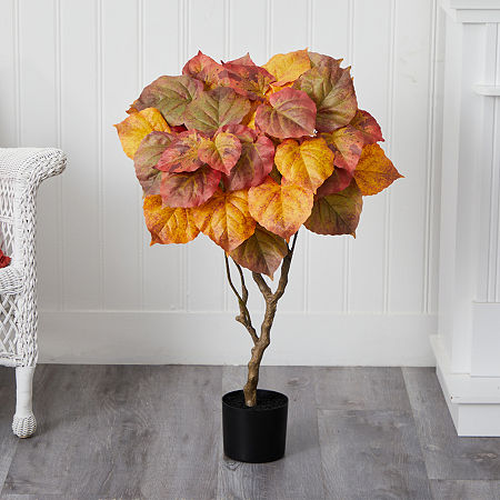 Nearly Natural 3ft Autumn Umbrella Ficus Artificial Plant, One Size, Orange