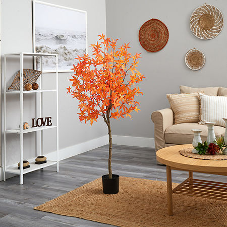 Nearly Natural 5ft Autumn Maple Artificial Plant, One Size, Orange