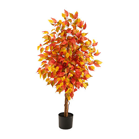 Nearly Natural 4ft Autumn Ficus Fall Artificial Plant, One Size, Orange