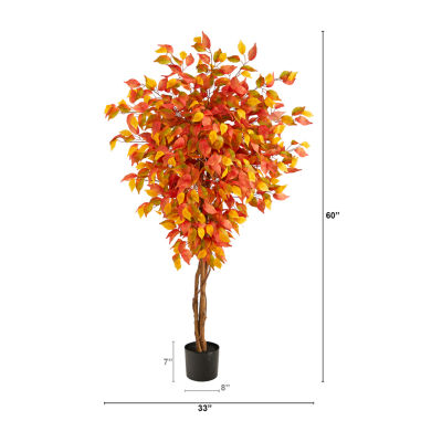 Nearly Natural 5ft Autumn Ficus Fall Artificial Plant