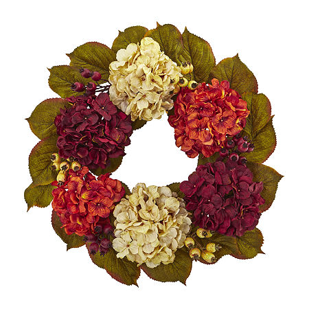 Nearly Natural 20 Hydrangea Berry Artificial Wreath, One Size, Red