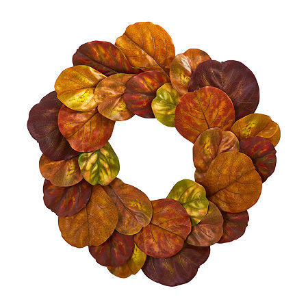 Nearly Natural 5 Faux Fiddle Leaf Wreath, One Size, Orange