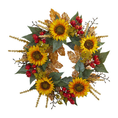Nearly Natural 27" Sunflower Berry Faux Wreath