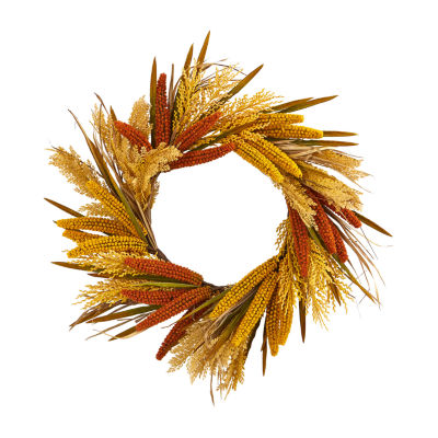 Nearly Natural 25" Sorghum Harvest Faux Wreath
