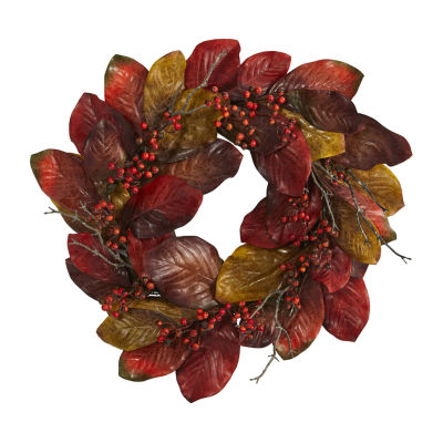 Nearly Natural Harvest Magnolia Artificial Wreath