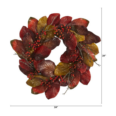 Nearly Natural Harvest Magnolia Artificial Wreath