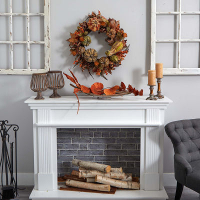 Nearly Natural 28" Autumn Pumpkin Wreath