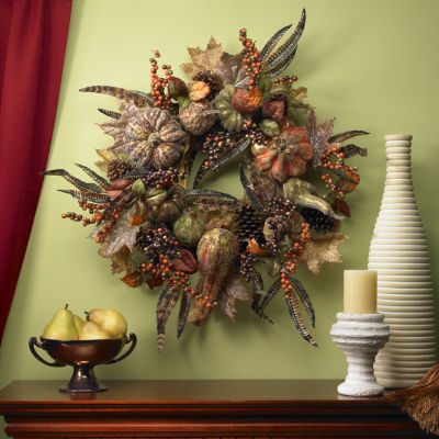 Nearly Natural 28" Autumn Pumpkin Wreath