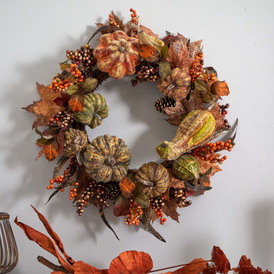 Nearly Natural 28" Autumn Pumpkin Wreath