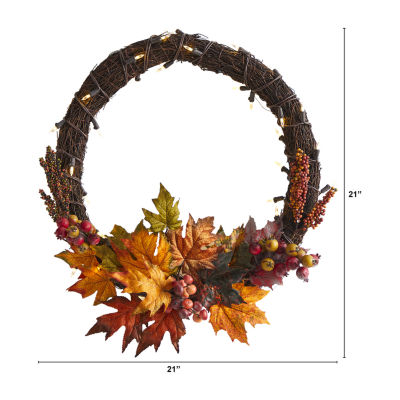 Nearly Natural 21" Faux Maple Leaf & Berry Wreath