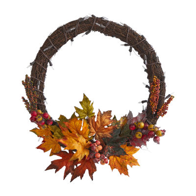Nearly Natural 21" Faux Maple Leaf & Berry Wreath