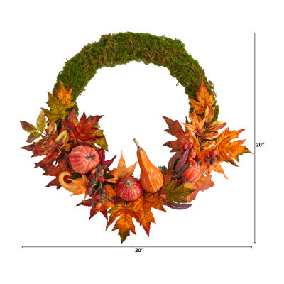 Nearly Natural Faux Pumpkin Gourd & Maple Leaf Wreath