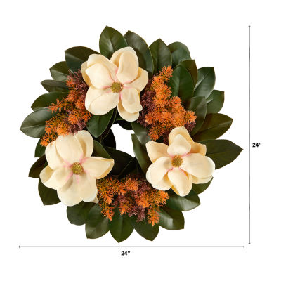 Nearly Natural "24"" Magnolia Artificial" Wreath
