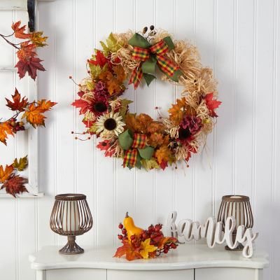 Nearly Natural 30" Harvest Faux With Bows Wreath