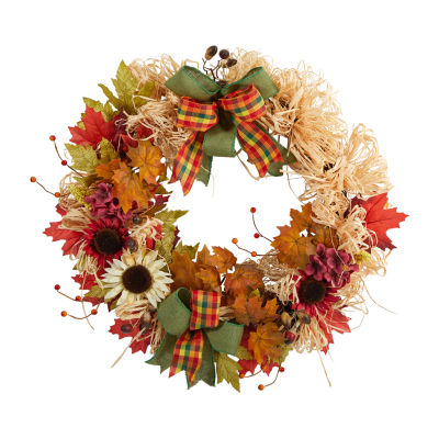 Nearly Natural "30"" Harvest Faux With Bows" Indoor Wreath