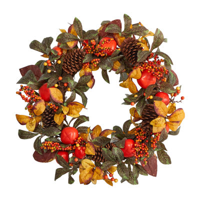 Nearly Natural 26" Persimmon & Pinecones Faux Wreath