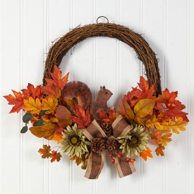 Nearly Natural "26"" Fall Artificial With Bunny" Wreath