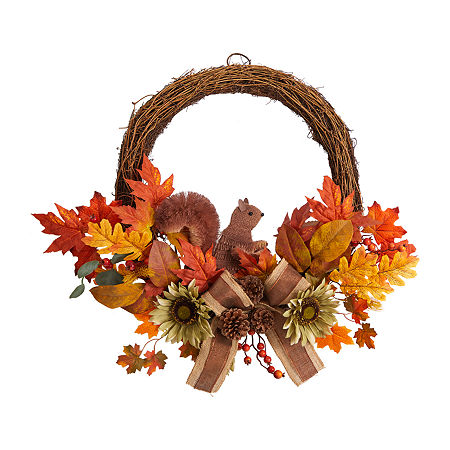 Nearly Natural 26 Fall Artificial With Bunny Wreath, One Size, Orange